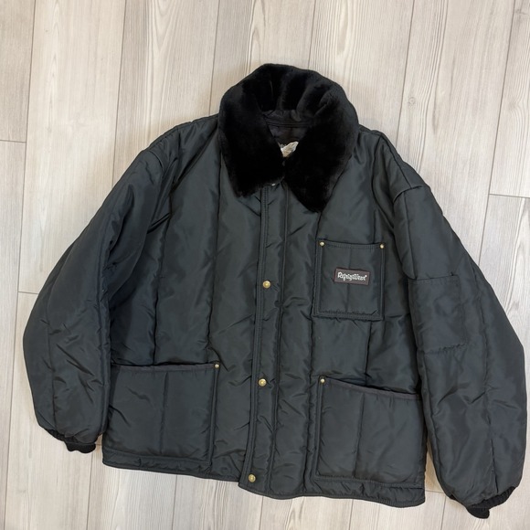 Vtg RefrigiWear Jacket Mens 2XL Black Quilted Puffer Coat Faux Collar Retro - Picture 3 of 10